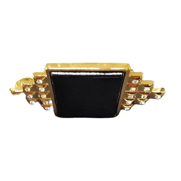 Vtg Signed SMB Art Deco Revival Brooch Sandra Miller Burrows Rhinestone Black - Picture 6 of 16